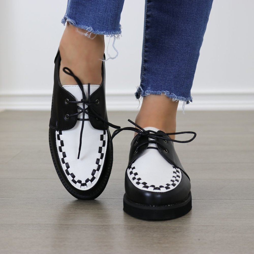Black & White Creeper Sneaker with Black Sole - Picture 2 of 6